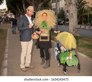 Tel Aviv, Israel - 03.22.2019: Purim Street Party Cosplay - Family Cosplay