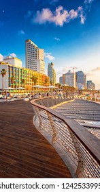 TEL AVIV, ISRAEL - 17 OCTOBER, 2018: View on the beach in Tel Aviv with some of its iconic hotels on 17 October 2018.