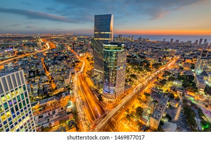 Tel Aviv, Israel - 9 June, 2017: The Tel Aviv Skyline from Azrieli Towers.