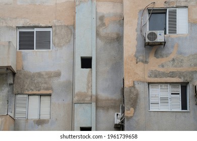 Tel Aviv, Israel - April 16th, 2021: An old, neglected building in the south side of Tel Aviv, Israel.
