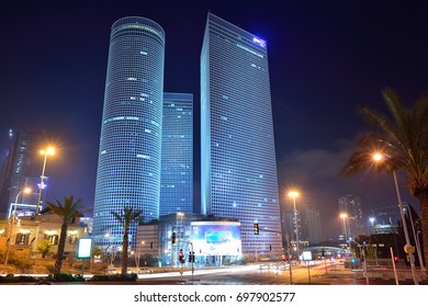 TEL AVIV, ISRAEL - APRIL, 2017:  Night city, Azrieli center, Israel