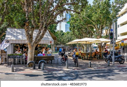 TEL AVIV, ISRAEL - AUGUST 08, 2016 : Street cafe shop at Rothschild boulevard  in Tel Aviv, Israel
