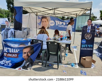 Tel Aviv, Israel - August 10, 2022: Danny Danon And Israel Katz Tent. Likud Party Primary Election At Menora Mivtachim Arena.