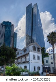 Tel Aviv, Israel - August 19th, 2021:High risers next to renovated old buildings in the Sarona site in Tel Aviv.