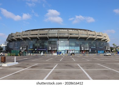 Tel Aviv, Israel - August 20, 2021: Menorah Mivtachim Arena, Home To Maccabi Tel Aviv Basketball Club. Formerly Called Nokia Arena. Commonly Known As Yad Eliyahu Sports Center. View From Parking Lot.