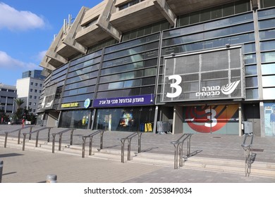 Tel Aviv, Israel - August 20, 2021: Closeup Of Gate 3 Of Menorah Mivtachim Arena, Home To Maccabi Tel Aviv Basketball Club. Formerly Called Nokia Arena. Commonly Known As Yad Eliyahu Sports Center.