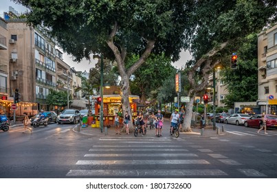 TEL AVIV, ISRAEL - AUGUST 21, 2020 : Cityscape of crossing Dizengoff street and boulevard Ben Gurion in Tel Aviv, Israel.