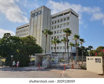 Tel Aviv, Israel - August 22, 2021: Tel Aviv University. Josef Kryss Gate. The Gershon H. Gordon Faculty of Social Sciences. Naftali building. Gate 5.