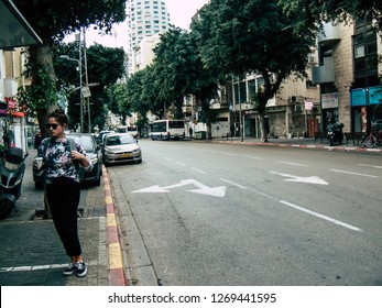 Tel Aviv Israel December 21, 2018 View of unknown Israeli people walking in the streets of Tel Aviv in the afternoon
