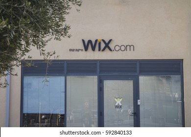 Tel Aviv, Israel - February 25, 2017: Wix.com sign on one of the Wix buildings at Tel Aviv Port district. Wix is an Israeli company specializing in cloud-based web development platform.