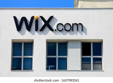Tel Aviv, ISRAEL- February 5, 2020: WIX sign on the office building in Tel-Aviv high tech zone. WIX Logo.
