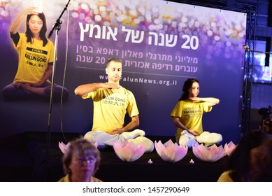 Tel Aviv, Israel- July 20, 2019 Activists Marking 20 Years To The Beginning Of Falun Gong (Falun Dafa) Persecution In China - During A Screening Of 