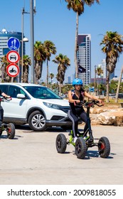 Tel Aviv, Israel - June 27, 2021: Woman On Segway Tours Are A Great Experience For Everyone, In Every Season. Even When The Weather Is Very Hot. Maybe Learning To Ride A Segway