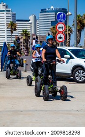 Tel Aviv, Israel - June 27, 2021: Group Of People On Segway Tours Are A Great Experience For Everyone, In Every Season. Even When The Weather Is Very Hot. Maybe Learning To Ride A Segway