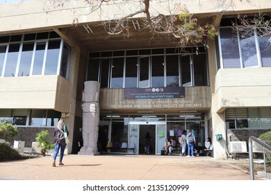 Tel Aviv, Israel - March 7, 2022: Main Entrance Of The Yolanda And David Katz Faculty Of The Arts Building. South Facade. Tel Aviv University.