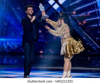 Tel Aviv, Israel – MAY 18, 2019: Duncan Laurence, representing The Netherlands,on stage after winning the Eurovision song contest 2019.