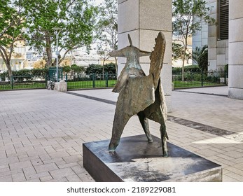 Tel Aviv, Israel - May 27, 2022: Sculpture Symbolizing Rider On Horse In Tel Aviv In The Neve Tzedek Area.