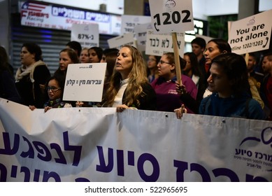 TEL AVIV, ISRAEL - November 24 2016: Hundreds of people marched on the streets of Tel Aviv, Israel to mark the International Day for the Elimination of Violence Against Women - Shutterstock ID 522965695