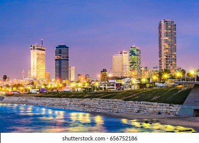 Tel Aviv, Israel skyline on the Mediterranean.