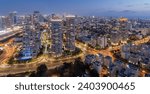 Tel Aviv new high-rise buildings aerial night panorama