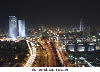 Tel Aviv  at Night - Tel Aviv Office Building