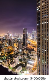 Tel Aviv at night. Top aerial view on the city.