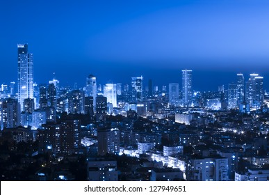 Tel Aviv and Ramat Gan Skyline atnight