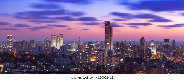 Tel Aviv and Ramat Gan Skyline at sunset