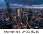 Tel Aviv and Ramat Gan skyscrapers aerial night view