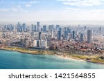 Tel Aviv skyline beach aerial view photo Israel city Mediterranean sea skyscrapers photography