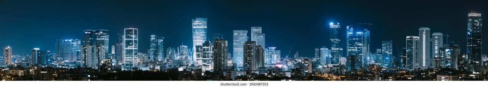Tel Aviv Skyline and Ramat Gan at Night, Tel Aviv City, Israel