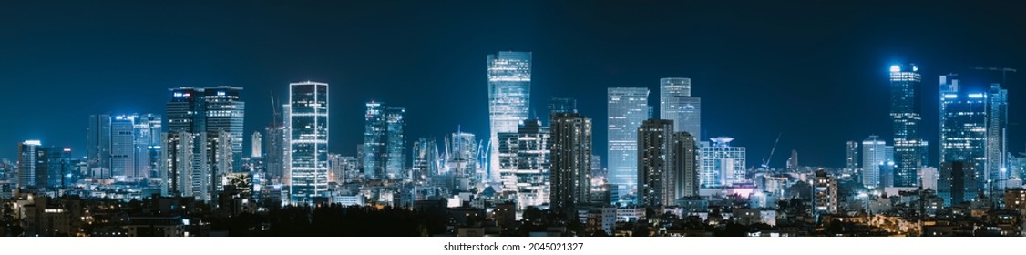Tel Aviv Skyline And Ramat Gan At Night,  Tel Aviv Cityscape, Israel