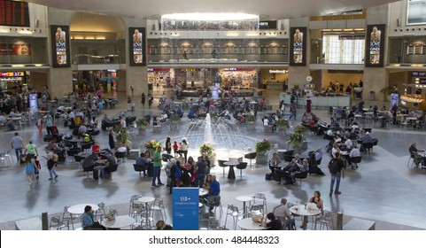 TEL AVIV-SEPT 11 2016:Passengers In Terminal 3 Of Ben Gurion Airport, Israel.It Considered To Be Among Best Airports In The Middle East Due To Its Passenger Experience And Its High Level Of Security.