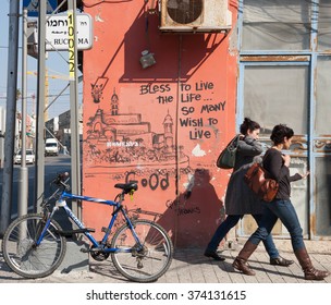 TEL AVIV-YAFO, ISRAEL - FEBRUARY 18, 2014: Conceptual Graffiti On The Wall In Southern Tel Aviv. In Past Decades Graffiti Became Important Element Of Urban Culture.