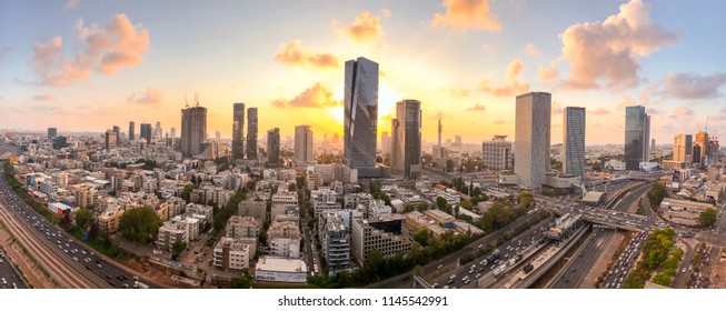 Tel Aviv-Yafo, Israel - June 12, 2018: Aerial view of the buildings and streets in Tel Aviv-Yafo, the cultural capital of the State of Israel.