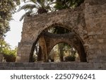 Tel Aviv-Yafo, Israel, November 01, 2022 : Decorative stone arch in the old city of Jaffa, in Tel Aviv - Yafo city, Israel