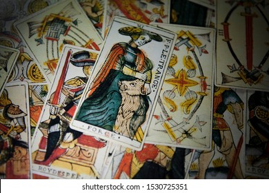 Tel-aviv, Israel, 13 Of October, 2019: Deck Of Old Tarot Of Marseilles Cards 