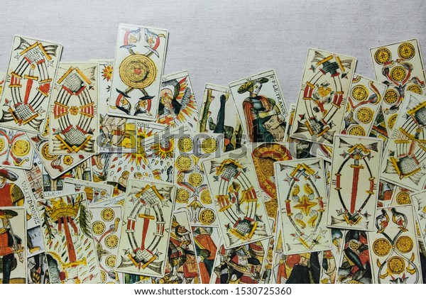 Tel-aviv, Israel, 13 of October, 2019: Deck of old Tarot of Marseilles cards 