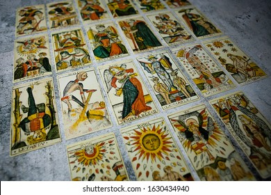 Tel-aviv, Israel, 30 of January, 2020: Deck of old Tarot of Marseilles cards, The Major Arcana 