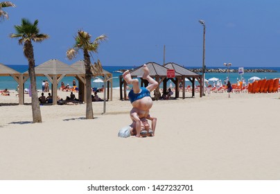 Tel-Aviv, Israel - June 14 2019: The Sculpture Ob David Ben Gurion On The Beach Promenade