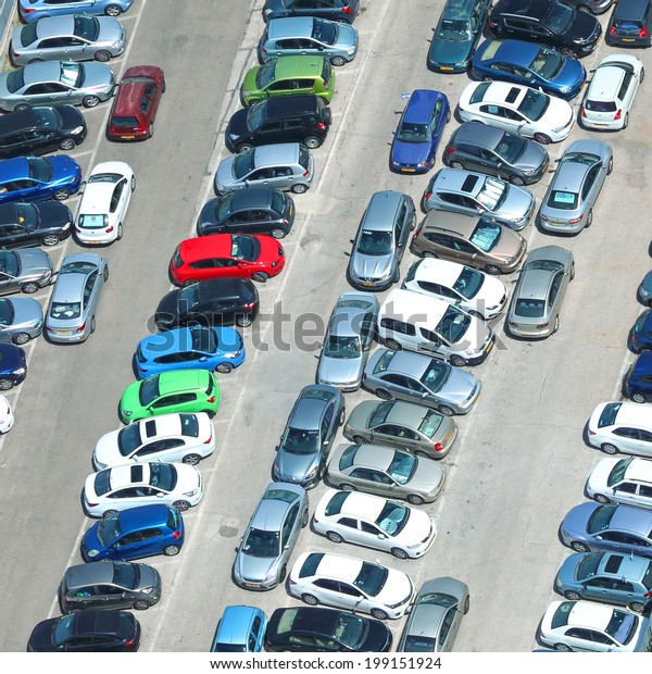 TEL-AVIV, ISRAEL - MAY 22 :\
Aerial view of full cars city parking on May 22, 2014 in Tel Aviv,\
Israel. The government has promoted park and ride to reduce traffic\
congestion