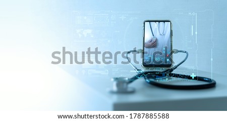 Tele medicine concept,Medical Doctor online communicating the patient on VR medical interface with Internet consultation technology