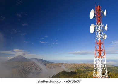 Telecommunication Antenna on Background of Mt.Blomo