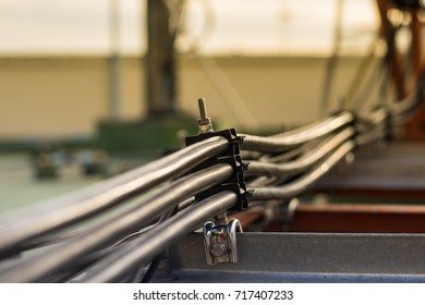 Telecommunication Cables with Clamp on wire way with soft focus background