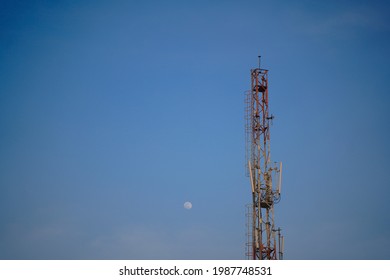 Telecommunication Cell Tower Isolated Over Blue Sky