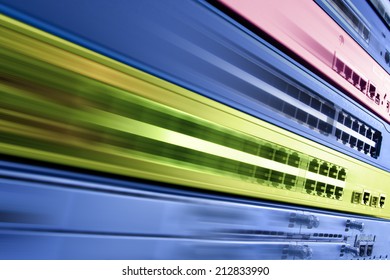 telecommunication internet equipment, fast router switch in motion, high speed data center