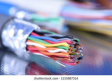 Telecommunication Multicolored Cable Close-up