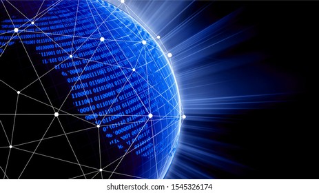 Telecommunication Network Above North America And United States Viewed From Space For American 5g LTE Mobile Web, Global WiFi Connection, Internet Of Things (IoT) Technology Or Blockchain Fintech