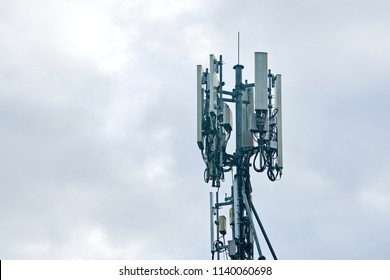 Telecommunication tower of 4G and 5G cellular. Cell Site Base Station. Wireless Communication Antenna Transmitter. Telecommunication tower with antennas. - Shutterstock ID 1140060698