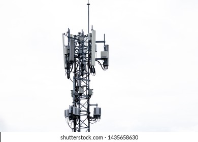 Telecommunication tower of 4G and 5G cellular. Base Station or Base Transceiver Station. Wireless Communication Antenna Transmitter. Telecommunication tower with antennas isolated on white background. - Shutterstock ID 1435658630